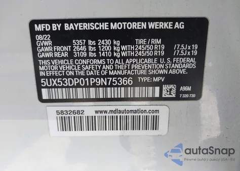 2023 BMW X3 xDrive30I from USA, damaged, VIN 5UX53DP01P9N75366